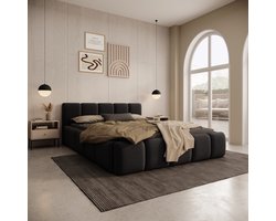 Meubella - Karisma - Tweepersoonsbed - Zwart velvet - 140x200 cm