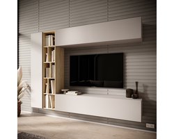 Meubella - Kastila - Wandmeubel - Beige/Eikenpatroon - 224x33x160 cm