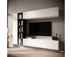 Meubella - Kastila - Wandmeubel - Wit/Grijs - 224x33x160 cm