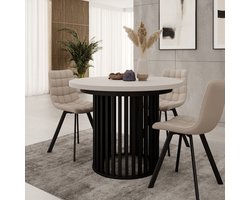 Meubella - Kaya - Eetkamertafel - Beige/Zwart - Uitschuifbaar