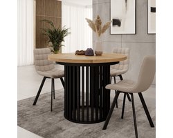 Meubella - Kaya - Eetkamertafel - Eikenpatroon/Zwart - Uitschuifbaar