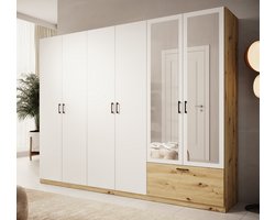 Meubella - Kledingkast Audrey - Wit - 270 cm - Met spiegel