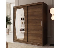 Meubella - Kledingkast Azai - Walnootpatroon - 180 cm - Met spiegel