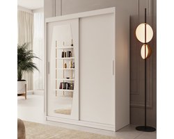 Meubella - Kledingkast Azai - Wit - 150 cm - Met spiegel