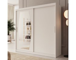 Meubella - Kledingkast Azai - Wit - 200 cm - Met spiegel