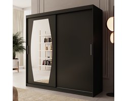 Meubella - Kledingkast Azai - Zwart - 200 cm - Met spiegel