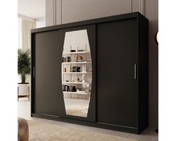 Meubella - Kledingkast Azai - Zwart - 250 cm - Met spiegel