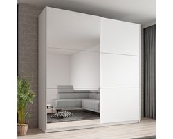 Meubella - Kledingkast Azrael - Wit - 200 cm - Met spiegel