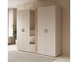 Meubella - Kledingkast Bahia - Beige - 224 cm - Met spiegel