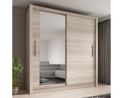 Meubella - Kledingkast Bazarre - Eiken - 205 cm - Met spiegel