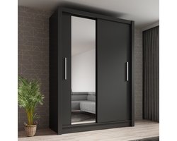 Meubella - Kledingkast Bazarre - Grijs - 155 cm - Met spiegel