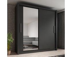 Meubella - Kledingkast Bazarre - Grijs - 205 cm - Met spiegel