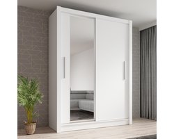 Meubella - Kledingkast Bazarre - Wit - 155 cm - Met spiegel