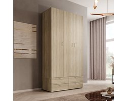 Meubella - Kledingkast Bernd - Licht eiken - 111 cm - Met lades