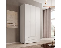Meubella - Kledingkast Bernd - Wit - 111 cm - Met lades