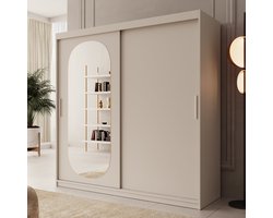 Meubella - Kledingkast Bodhi - Beige - 200 cm - Met spiegel