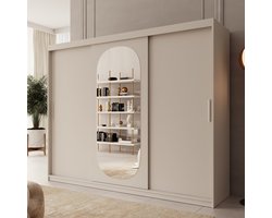 Meubella - Kledingkast Bodhi - Beige - 250 cm - Met spiegel