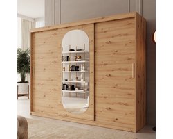 Meubella - Kledingkast Bodhi - Eiken - 250 cm - Met spiegel