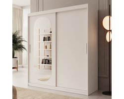 Meubella - Kledingkast Bodhi - Wit - 180 cm - Met spiegel