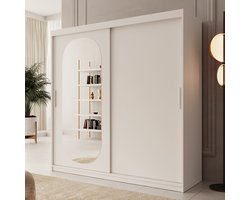 Meubella - Kledingkast Bodhi - Wit - 200 cm - Met spiegel