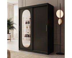 Meubella - Kledingkast Bodhi - Zwart - 150 cm - Met spiegel