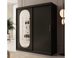 Meubella - Kledingkast Bodhi - Zwart - 180 cm - Met spiegel