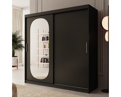 Meubella - Kledingkast Bodhi - Zwart - 200 cm - Met spiegel
