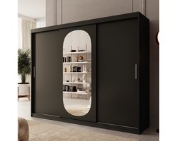 Meubella - Kledingkast Bodhi - Zwart - 250 cm - Met spiegel