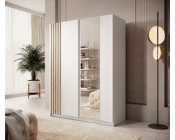 Meubella - Kledingkast Boets - Wit - Eiken - 150 cm - Met spiegel
