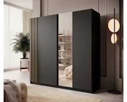 Meubella - Kledingkast Boets - Zwart - Eiken - 200 cm - Met spiegel