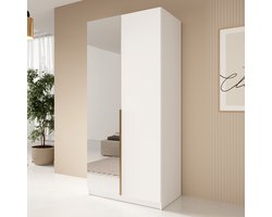 Meubella - Kledingkast Bruno 2 - Wit - 100 cm - Met spiegel