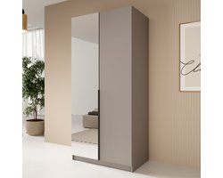 Meubella - Kledingkast Bruno - Beige - 100 cm - Met spiegel