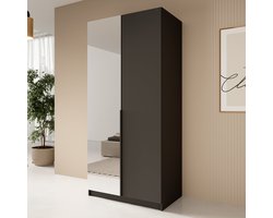 Meubella - Kledingkast Bruno - Zwart - 100 cm - Met spiegel