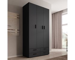 Meubella - Kledingkast Brussel - Antraciet - 111 cm - Met lades