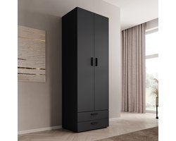 Meubella - Kledingkast Brussel - Antraciet - 74 cm - Met lades