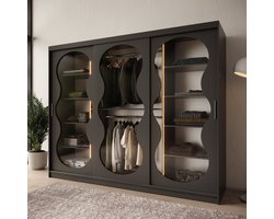 Meubella - Kledingkast Bunaro - Zwart - 250 cm