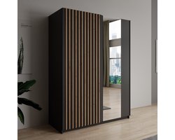 Meubella - Kledingkast Deliryon - Zwart - 150 cm - Met spiegel