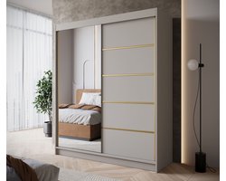 Meubella - Kledingkast Eagle - Beige - 180 cm - Met spiegel
