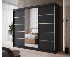 Meubella - Kledingkast Eagle - Zwart - 250 cm - Met spiegel