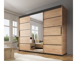 Meubella - Kledingkast Fabio - Eiken - 250 cm - Met spiegel