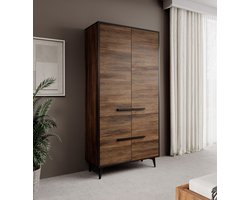 Meubella - Kledingkast Frey - Donker eiken - Zwart - 92 cm