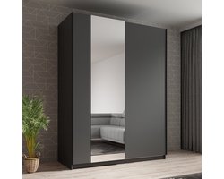 Meubella - Kledingkast Ganaro - Grijs - 150 cm - Met spiegel
