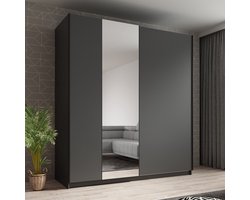 Meubella - Kledingkast Ganaro - Grijs - 180 cm - Met spiegel