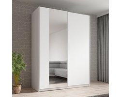 Meubella - Kledingkast Ganaro - Wit - 150 cm - Met spiegel