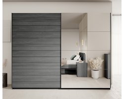 Meubella - Kledingkast Gina - Antraciet eiken - 270 cm - Met spiegel