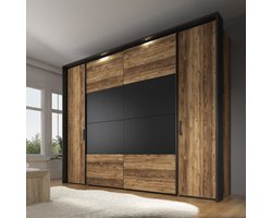 Meubella - Kledingkast Jacob - Zwart - Eiken - 280 cm