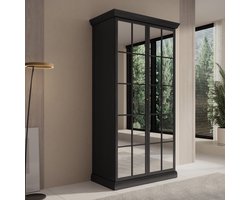 Meubella - Kledingkast Leroy - Zwart eiken - 102 cm - Met spiegel