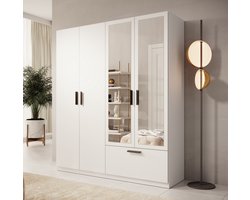 Meubella - Kledingkast Lillian - Wit - 180 cm - Met spiegel