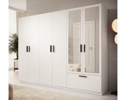 Meubella - Kledingkast Lillian - Wit - 270 cm - Met spiegel