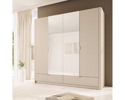 Meubella - Kledingkast Lima - Beige - 213 cm - Met spiegel